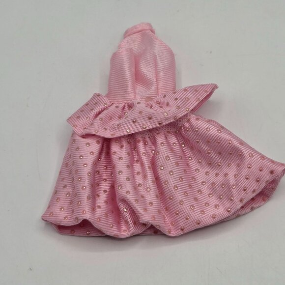 Vintage 1990s Fashion Doll Light Pink Satin Sleeveless Halter Fit & Flare Dress - Picture 3 of 5